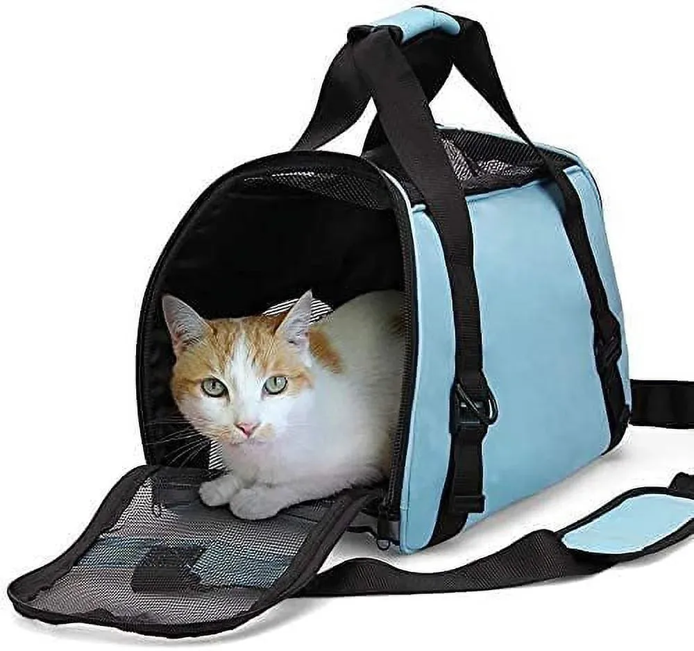 Airline-Approved Soft-Sided Pet Carrier – Portable Foldable Comfort Bag for Cats & Small Dogs (Blue)