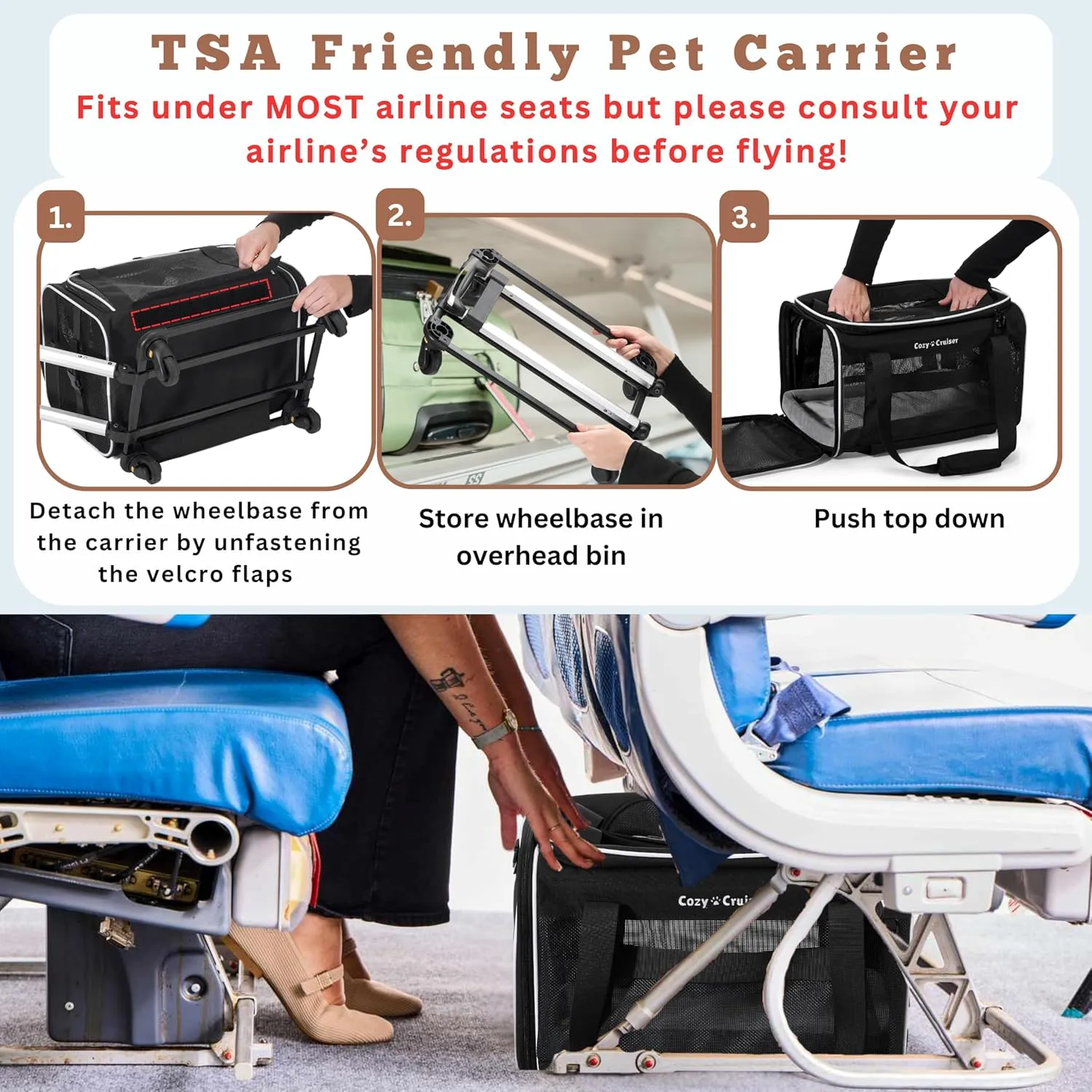 Airline Approved Top-Expanding Pet Carrier on Wheels- Extra Spacious Soft Lined Carrier! 18x11x11 (Original Mesh Sides)