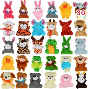 Aitbay 30 Pack Mini Plush Animals Toys Set, Cute Small Stuffed Animal Keychain Set for Party Favors, Kids Valentine Gift Easter Egg Filter, Goodie Bag Fillers, Carnival Prizes, Classroom Rewards