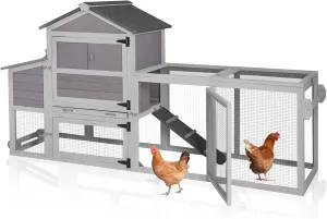 Aivituvin Chicken Coop Expandable Mobile Chicken House for Outdoor with Wheels, Nesting Box, Leakproof Pull-on Tray and UV-Resistant Roof Panel ((Grey-N))