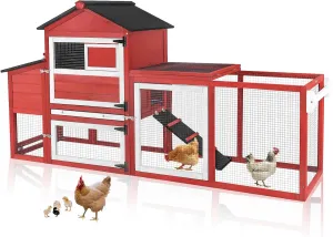 Aivituvin Chicken Coop Expandable Mobile Chicken House for Outdoor with Wheels, Nesting Box, Leakproof Pull-on Tray and UV-Resistant Roof Panel (Red)