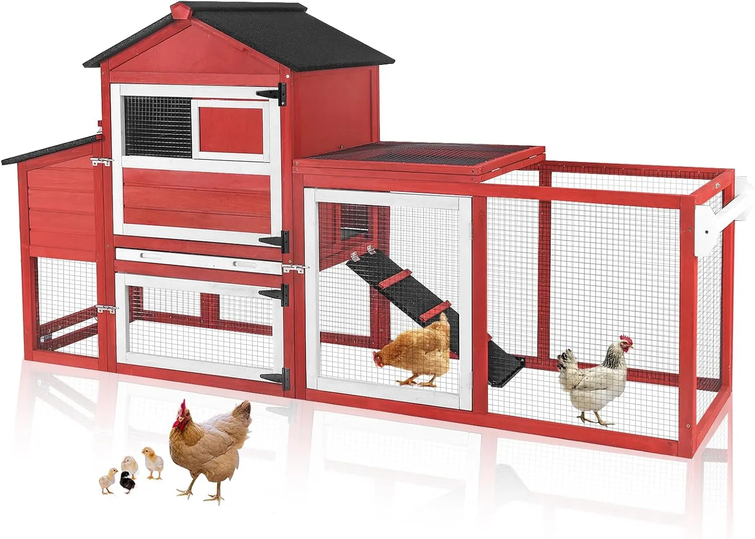 Aivituvin Chicken Coop Expandable Mobile Chicken House for Outdoor with Wheels, Nesting Box, Leakproof Pull-on Tray and UV-Resistant Roof Panel (Red)