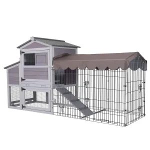 Aivituvin Chicken Coop Mobile Chicken House with Metal Chicken Run Outdoor Rabbit Hutch Wooden Hen House Chicken Tractor with Wheels 82"