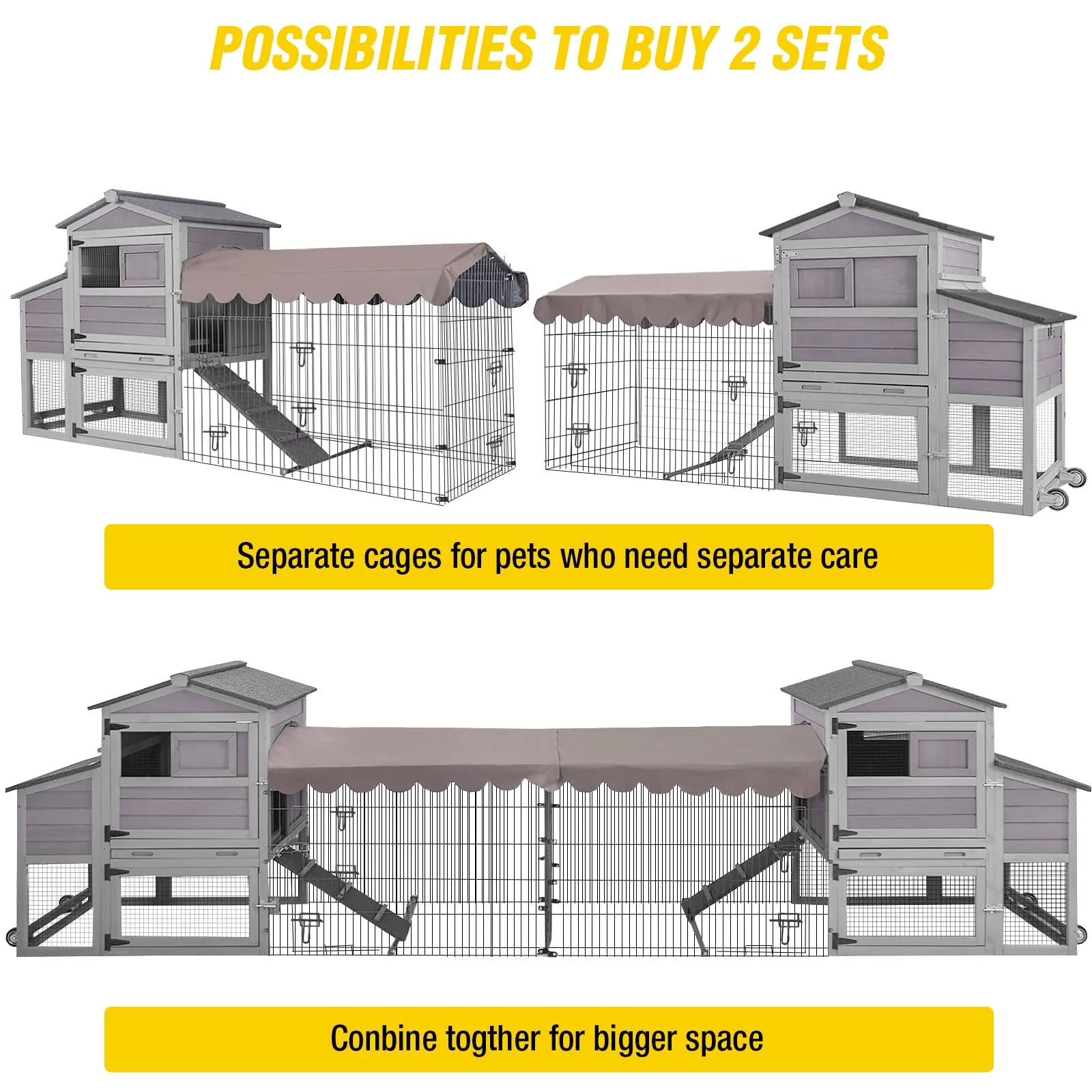 Aivituvin Chicken Coop Mobile Chicken House with Metal Chicken Run Outdoor Rabbit Hutch Wooden Hen House Chicken Tractor with Wheels 82"