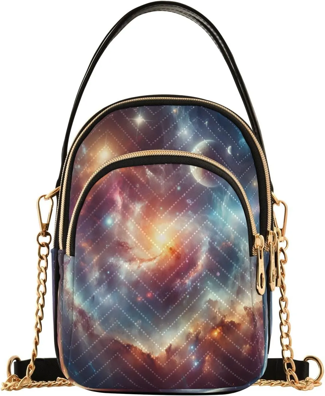 ALAZA Chain Crossbody Bags for Women Space Universe Quilted Shoulder Crossbody Handbags Travel Cross Body Cell Phone Purses Bags