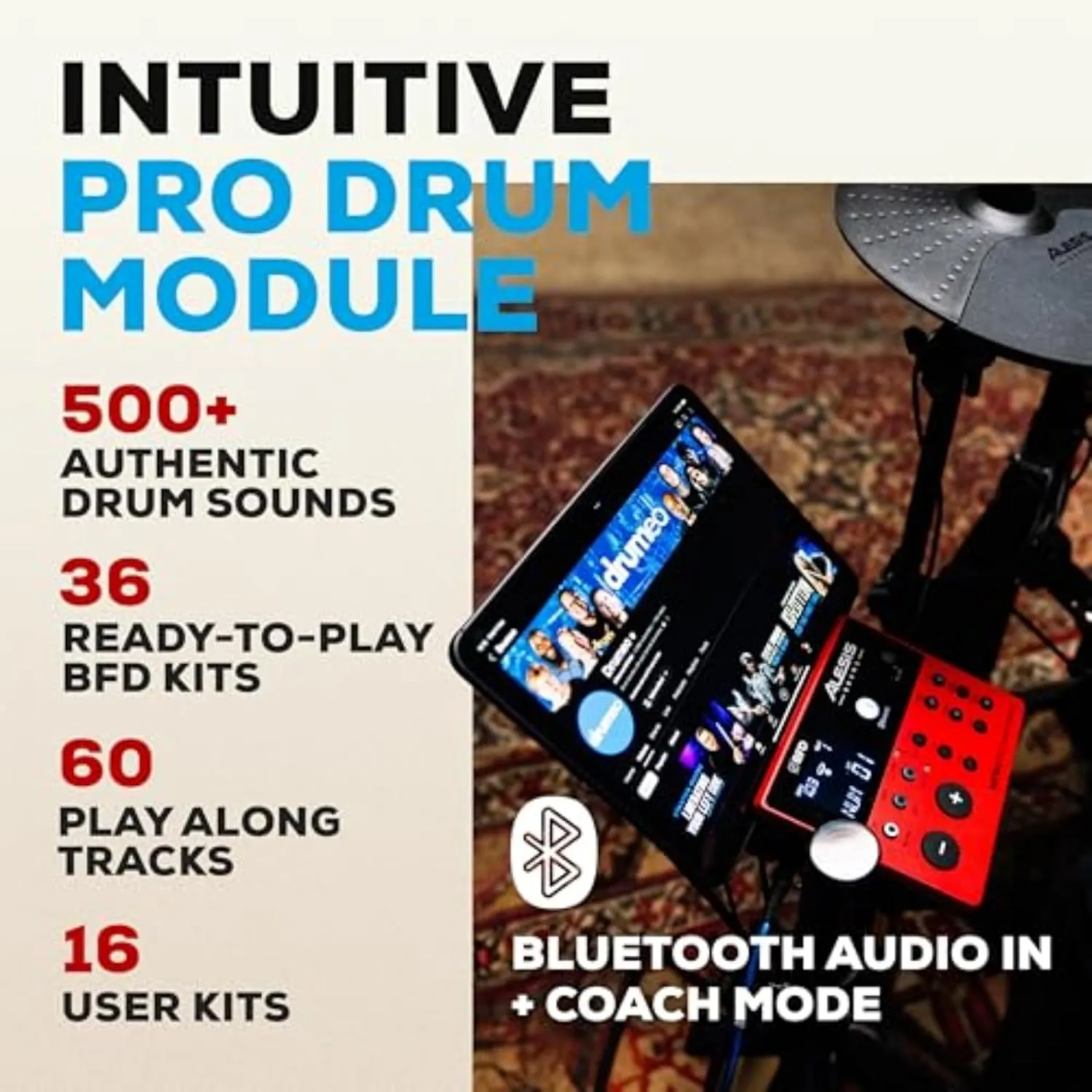 Alesis Nitro Pro Electric Drum Set with Dual Zone Quiet Mesh Pads, 500  Authentic BFD Sounds, Bluetooth, Drumeo, USB MIDI, Double Kick compatible