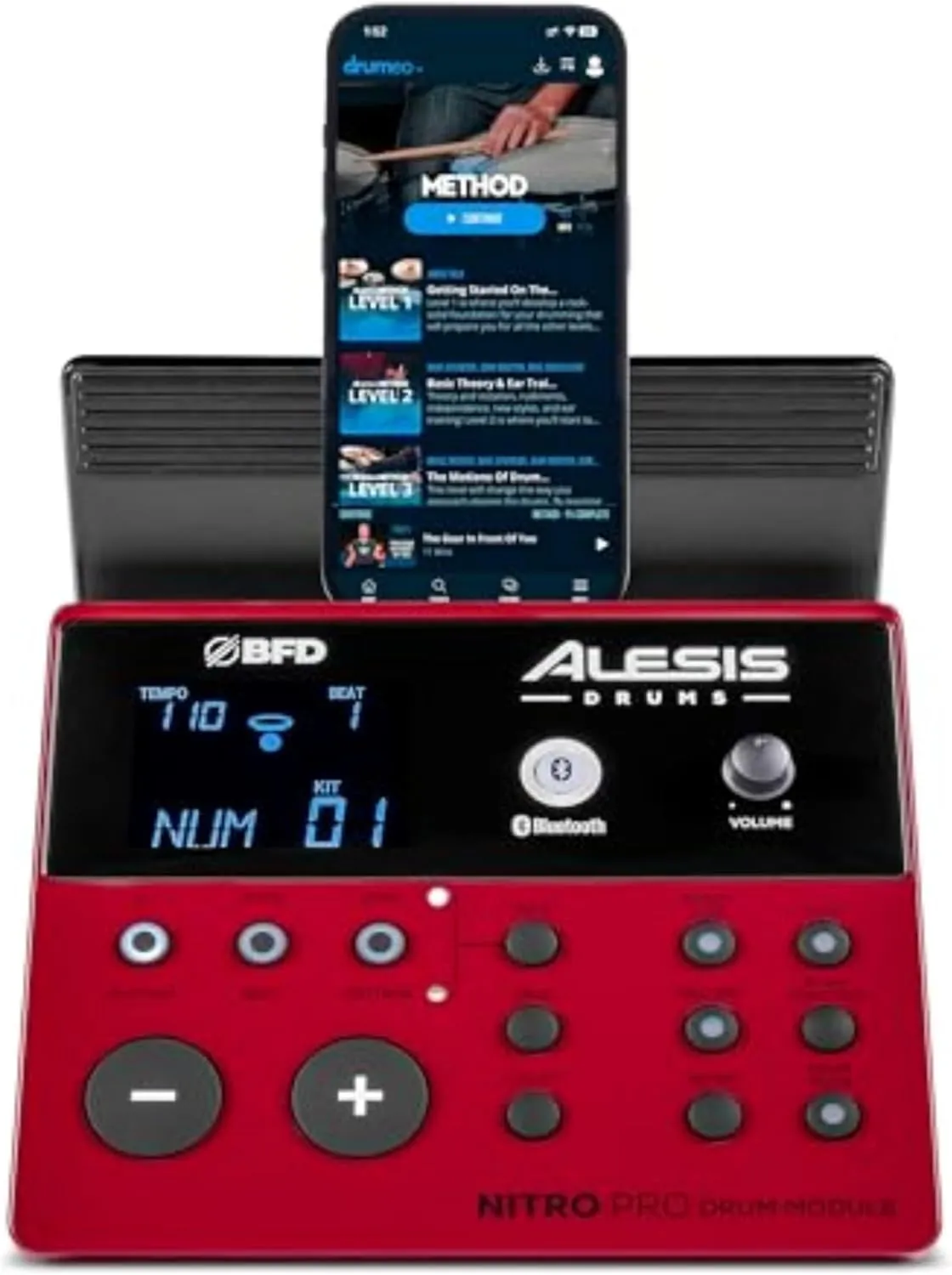 Alesis Nitro Pro Electric Drum Set with Dual Zone Quiet Mesh Pads, 500  Authentic BFD Sounds, Bluetooth, Drumeo, USB MIDI, Double Kick compatible