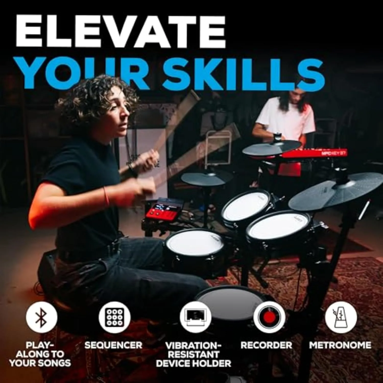 Alesis Nitro Pro Electric Drum Set with Dual Zone Quiet Mesh Pads, 500  Authentic BFD Sounds, Bluetooth, Drumeo, USB MIDI, Double Kick compatible