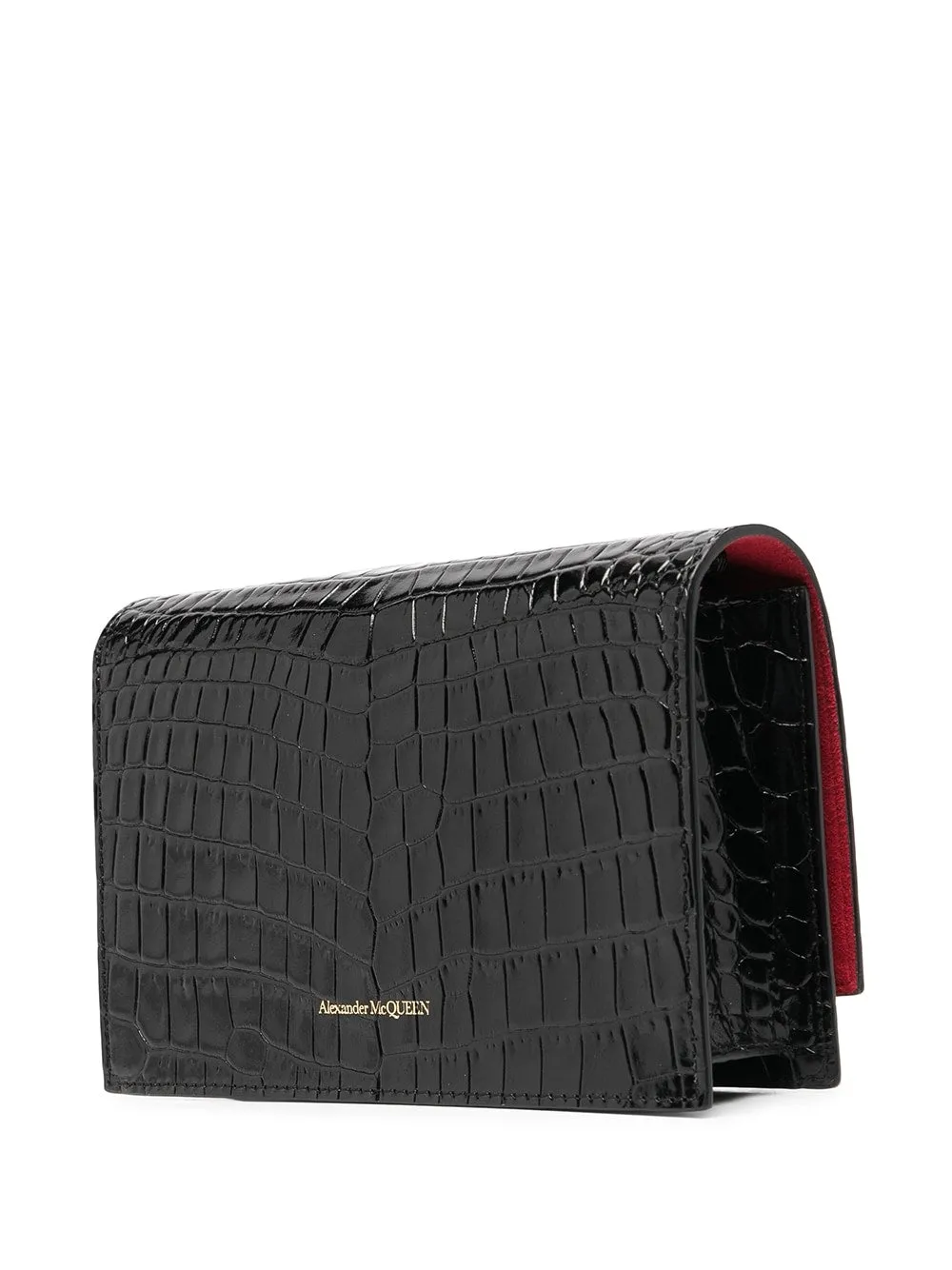 Alexander Mc Queen Skull Small Embossed Croc Leather Crossbody Bag