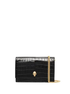 Alexander Mc Queen Skull Small Embossed Croc Leather Crossbody Bag