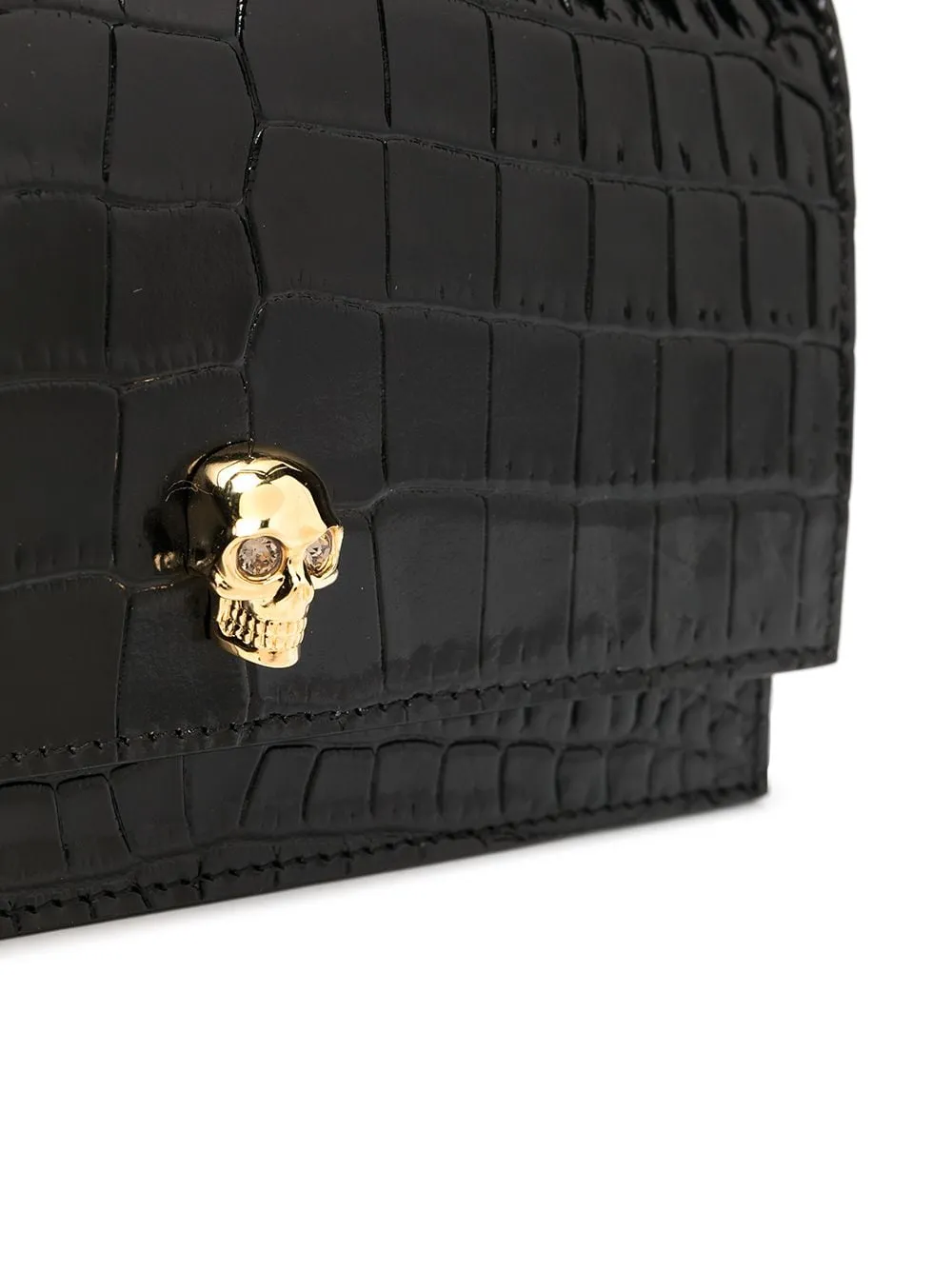Alexander Mc Queen Skull Small Embossed Croc Leather Crossbody Bag