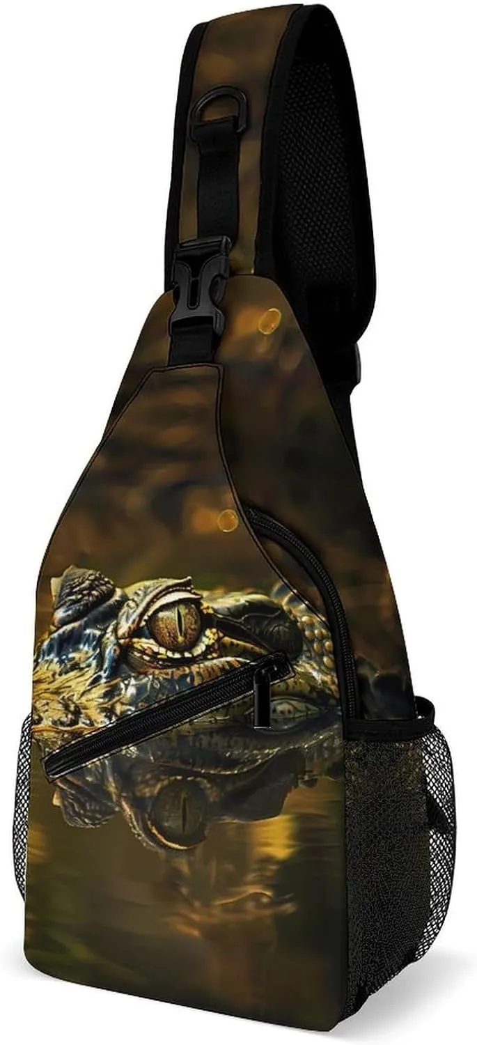 Alligator Head and Eyes Above Water Fashion Chest Bag for Men Small Sling Bag Backpack Crossbody Travel Hiking Daypack