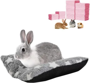 Amakunft 100Pcs Rabbit Pee Pads, Pet Toilet/ Potty Training Pads & M Rabbit Guinea Pig Snuggle Bed for Indoor Small Animals