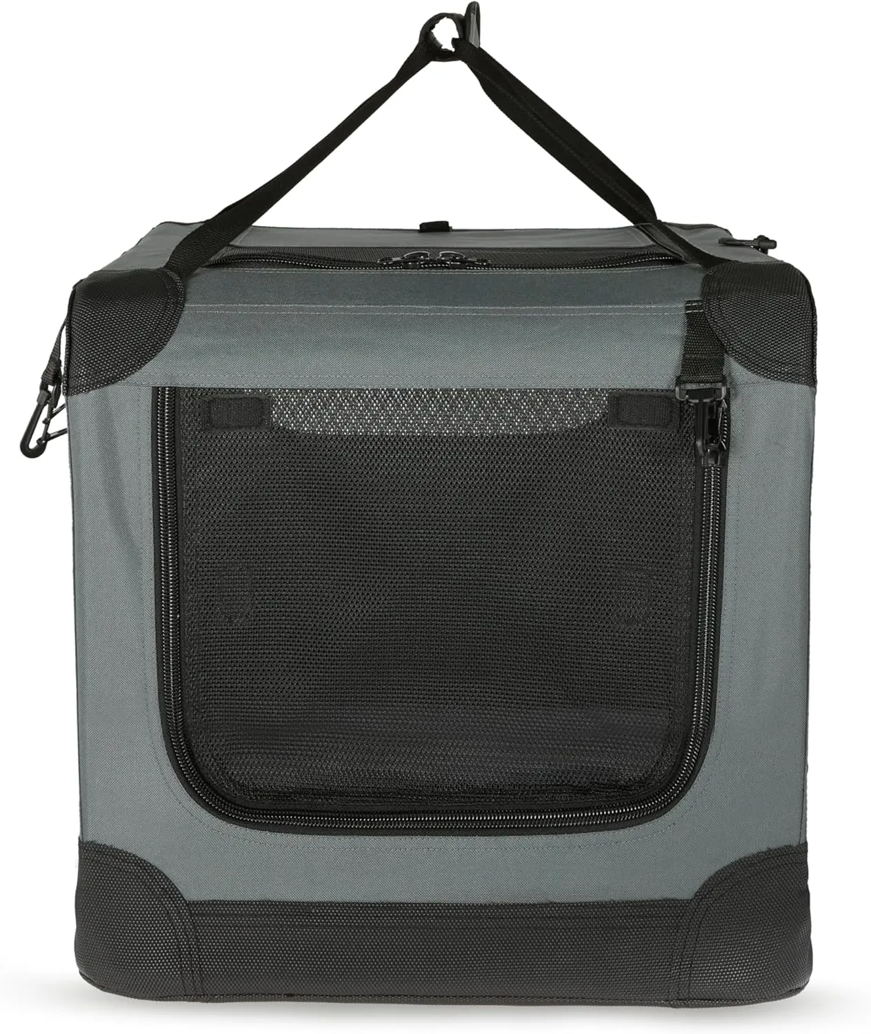 Amazon Basics 4-Doors Portable Soft-Sided Folding Travel Crate Kennel for cat, Dog, and Other Small Animals, Grey, M 30" x 21" x 21"