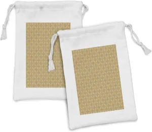 Ambesonne Aboriginal Fabric Pouch Set of 2, Continuous Geometry Inspired Mosaic Circles and Stars, Small Drawstring Bag for Toiletries Masks and Favors, 9" x 6", Pale Orange Warm Taupe