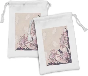Ambesonne Art Nouveau Fabric Pouch Set of 2, Chrysanthemum Petals Romantic Old Fashioned Pastel Botany Petals, Small Drawstring Bag for Toiletries Masks and Favors, 9" x 6", Eggplant Pale Pink Beige