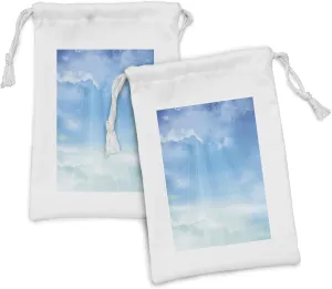Ambesonne Blue Fabric Pouch Set of 2, Open Blue Skies with Fluffy Clouds Life Meaning Awaken, Small Drawstring Bag for Toiletries Masks and Favors, 9" x 6", Blue Pale Blue