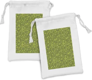 Ambesonne Nature Fabric Pouch Set of 2, Forest Foliage Leaves Ecological Plants Woody Willow Oak Season, Small Drawstring Bag for Toiletries Masks and Favors, 9" x 6", Olive Green Apple Green