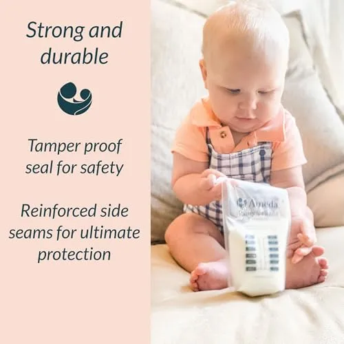 Ameda Pump'N Protect Breastmilk Storage Bag 6oz | 150 Count   2 Bag Adapters | Breast Milk Storage Bags for Refrigerator or Freezer | BPA Free | Breastfeeding Essentials | Breastfeeding Supplies