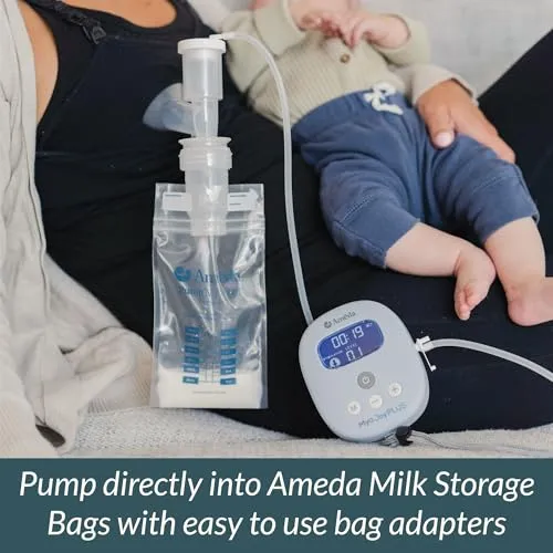 Ameda Pump'N Protect Breastmilk Storage Bag 6oz | 150 Count   2 Bag Adapters | Breast Milk Storage Bags for Refrigerator or Freezer | BPA Free | Breastfeeding Essentials | Breastfeeding Supplies