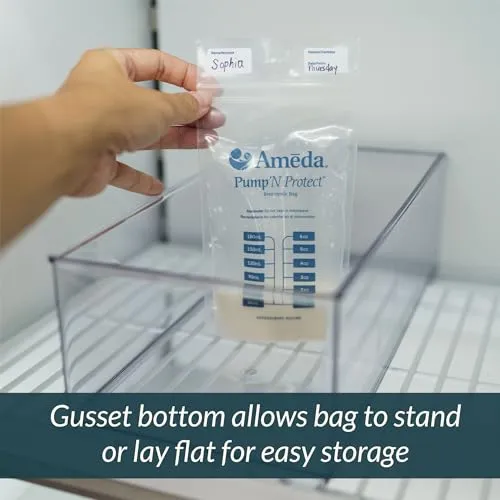 Ameda Pump'N Protect Breastmilk Storage Bag 6oz | 150 Count   2 Bag Adapters | Breast Milk Storage Bags for Refrigerator or Freezer | BPA Free | Breastfeeding Essentials | Breastfeeding Supplies