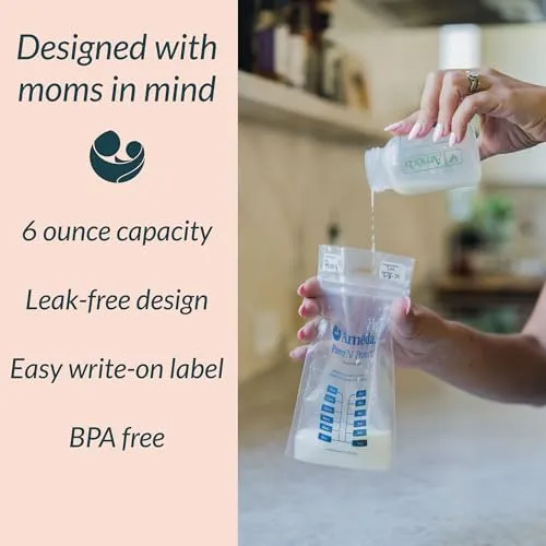 Ameda Pump'N Protect Breastmilk Storage Bag 6oz | 150 Count   2 Bag Adapters | Breast Milk Storage Bags for Refrigerator or Freezer | BPA Free | Breastfeeding Essentials | Breastfeeding Supplies