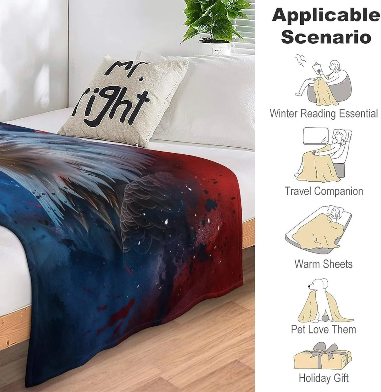 American Flag Bald Eagle Throw Blanket Patriotic Print Blankets Gifts Couch Sofa Bed Stuff Decor Soft Cozy Fleece Plush Flannel Bedding for Lover Men Women Adults 40"x50"