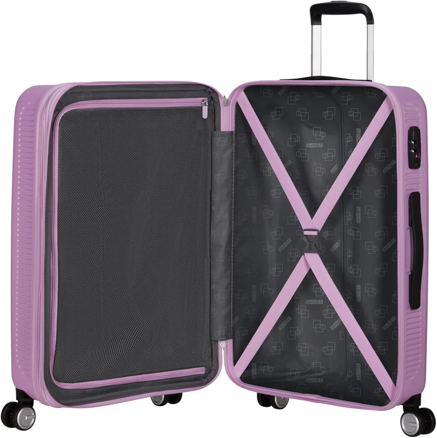 American Tourister Astrobeam Spinner M, Expandable Suitcase, 67 cm, 69/80 L, Pastel Lavender, Metallic Look, 4 Spinner Wheels, TSA Combination Lock