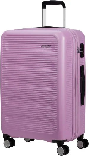 American Tourister Astrobeam Spinner M, Expandable Suitcase, 67 cm, 69/80 L, Pastel Lavender, Metallic Look, 4 Spinner Wheels, TSA Combination Lock