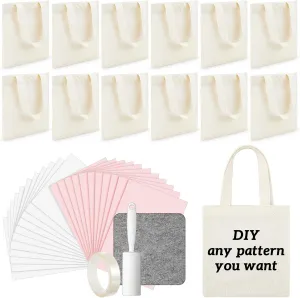 Amylove 65 Pcs Mini Sublimation Bags Set Sublimation Starter Kit with Blank Canvas Tote Bag Thermal Transfer Color Separation Paper Lint Rollers High Temperature Resistant Tape Thermal Transfer Pad