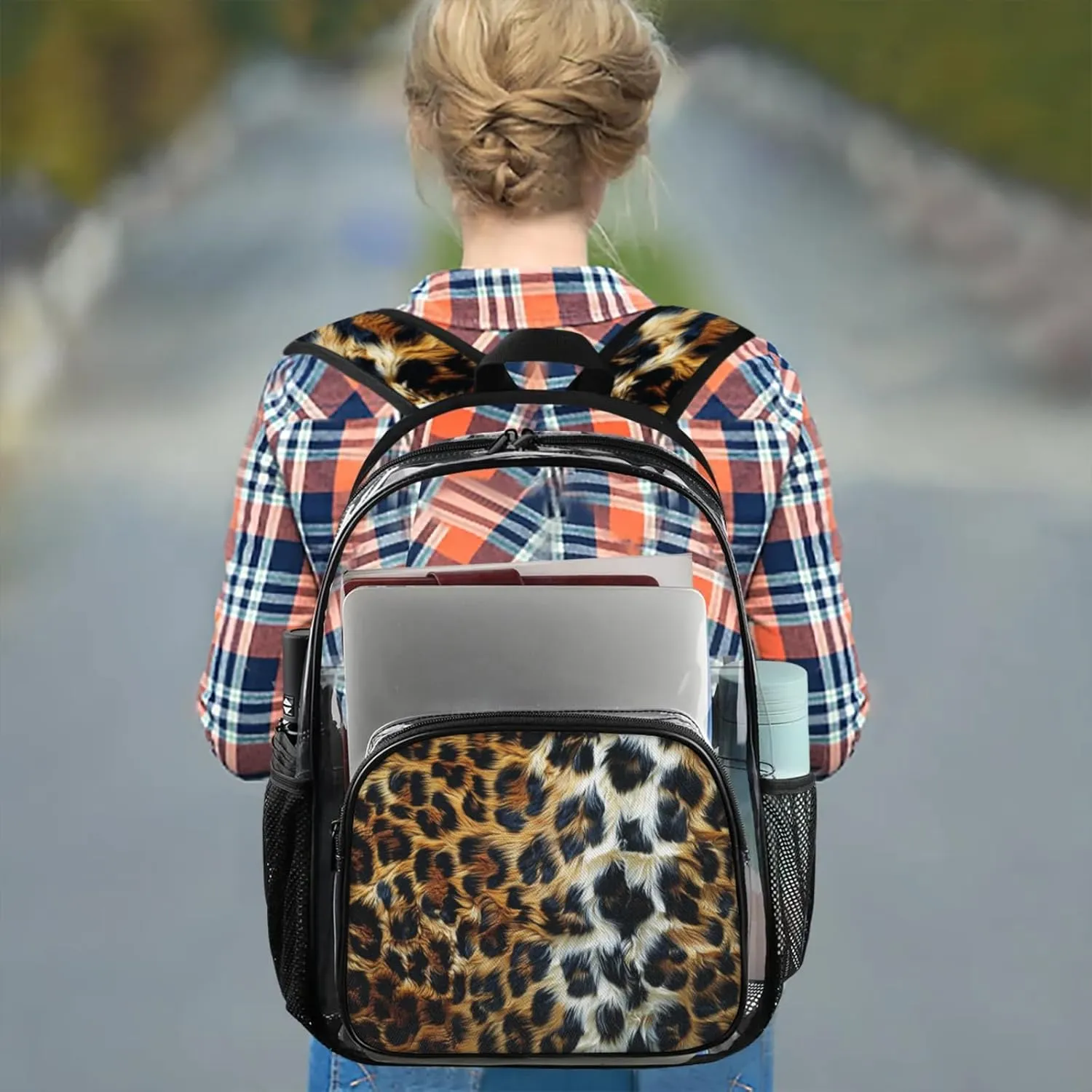 Animals Tiger Fur Clear Backpack for Stadium Events Heavy Duty Transparent Daypack PVC See Through Clear BookBag for for Women Men Adults Concerts Work Festival Sports Travel