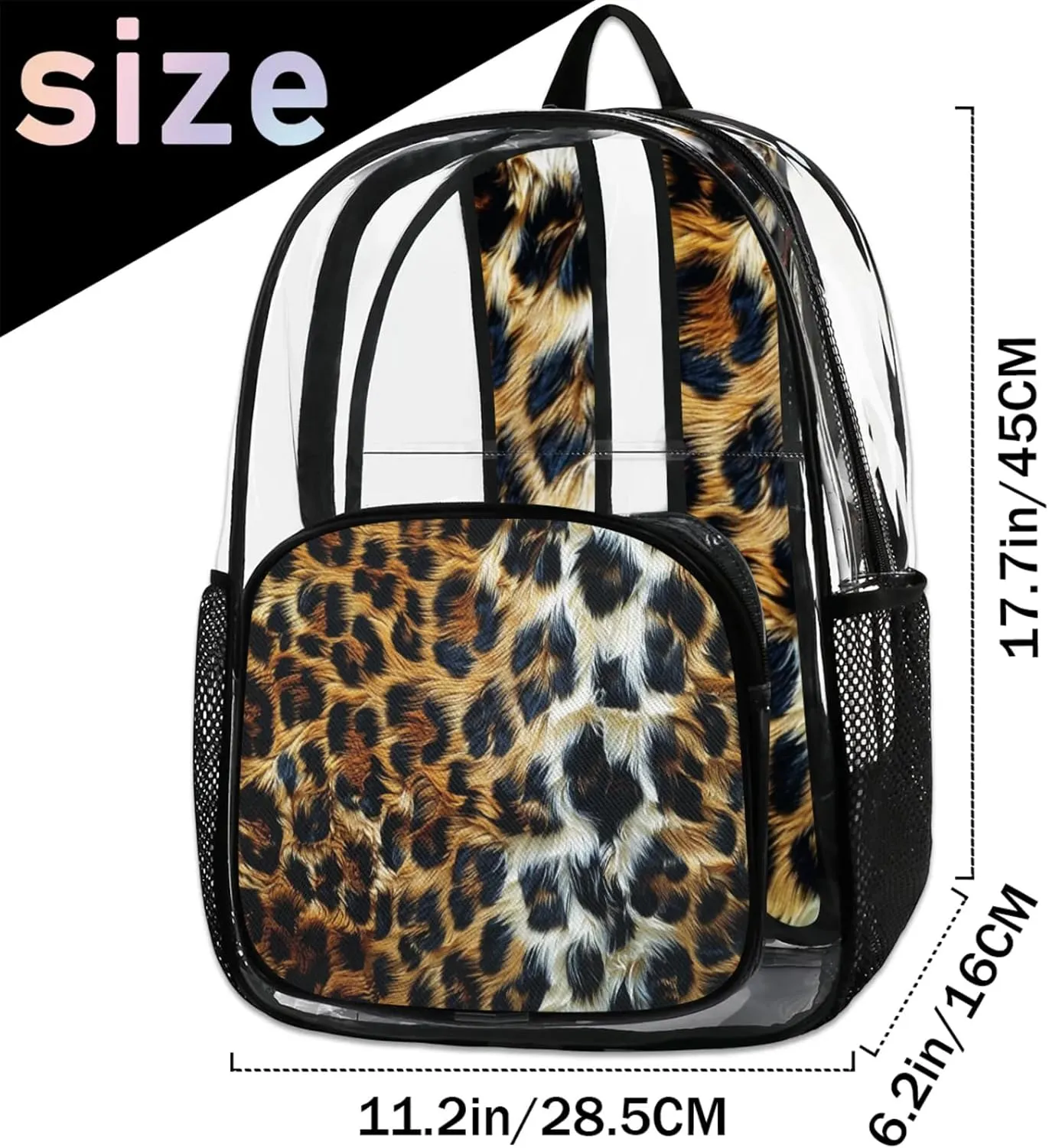 Animals Tiger Fur Clear Backpack for Stadium Events Heavy Duty Transparent Daypack PVC See Through Clear BookBag for for Women Men Adults Concerts Work Festival Sports Travel