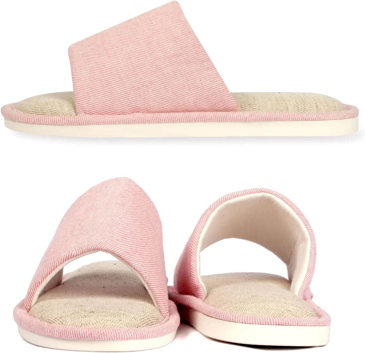 Anmerl Summer House Slippers for Women & Men, Indoor/Outdoor Open Toe Washable Slides with Non-Slip Sole, Breathable Cotton Linen Shower Shoes for Home Travel Spa