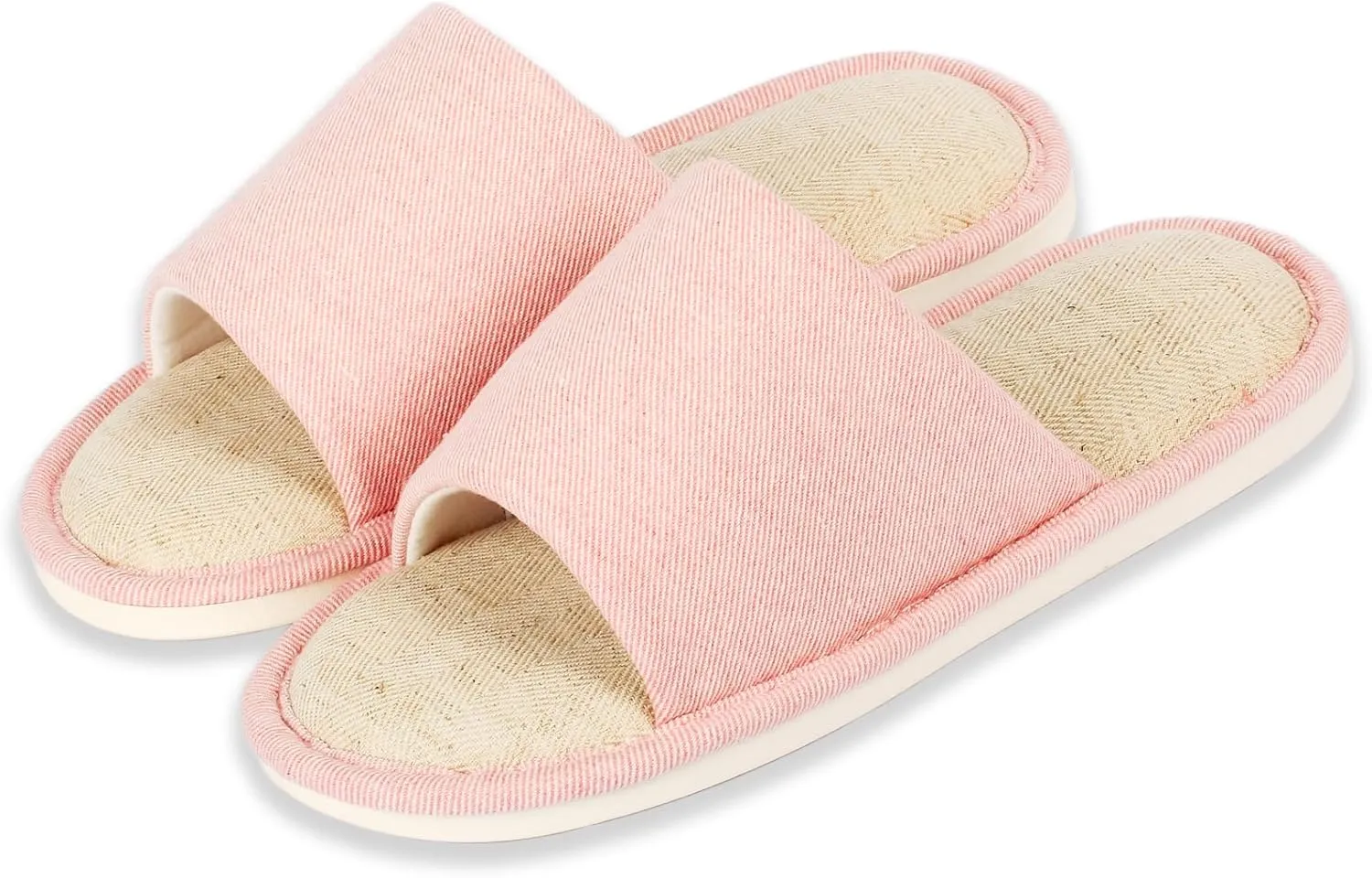 Anmerl Summer House Slippers for Women & Men, Indoor/Outdoor Open Toe Washable Slides with Non-Slip Sole, Breathable Cotton Linen Shower Shoes for Home Travel Spa