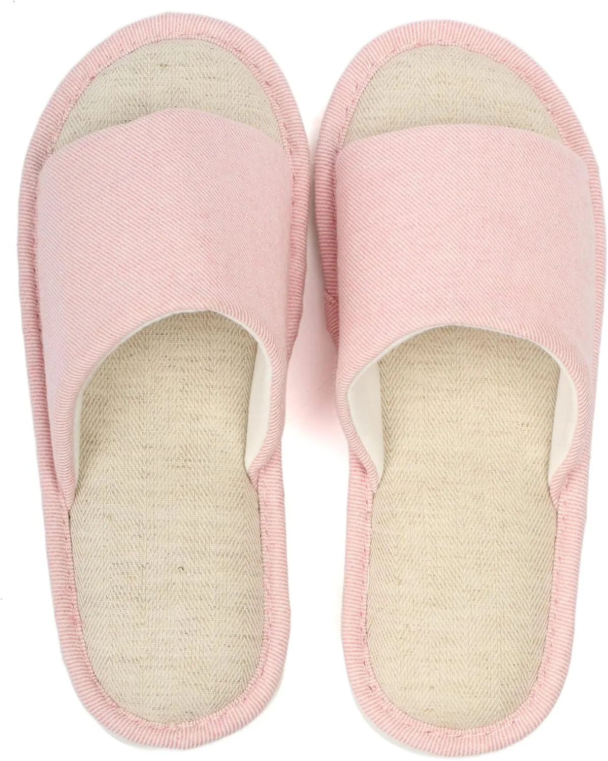 Anmerl Summer House Slippers for Women & Men, Indoor/Outdoor Open Toe Washable Slides with Non-Slip Sole, Breathable Cotton Linen Shower Shoes for Home Travel Spa