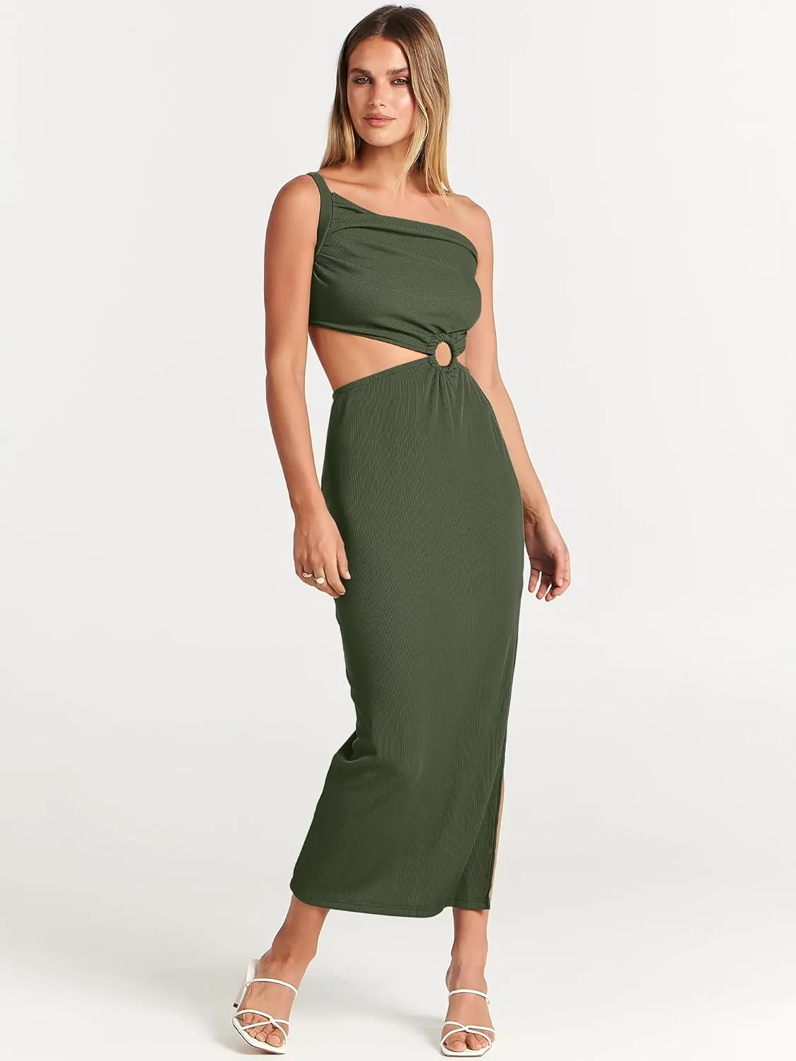 ANRABESS Women Summer One Shoulder Sleeveless Maxi Dress Cutout Sexy Bodycon Semi Formal Dinner Date Vacation Dresses