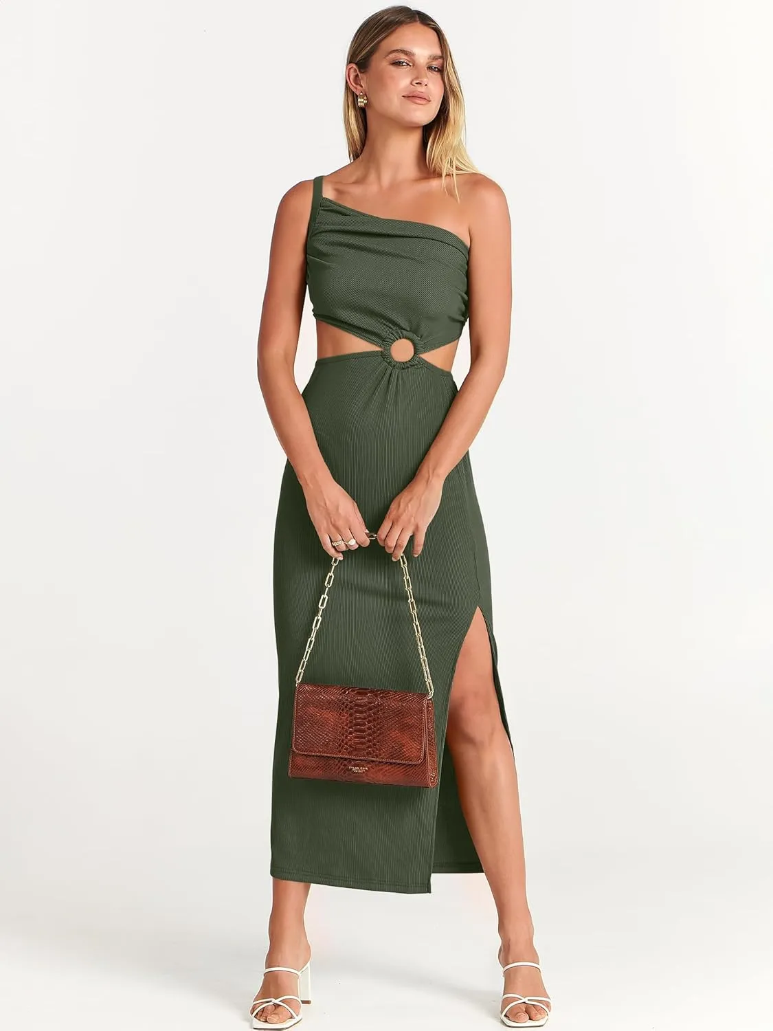 ANRABESS Women Summer One Shoulder Sleeveless Maxi Dress Cutout Sexy Bodycon Semi Formal Dinner Date Vacation Dresses
