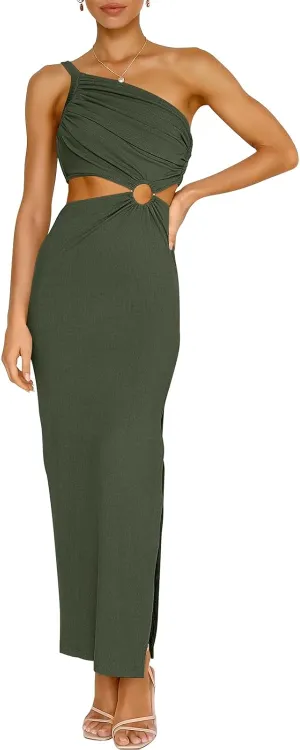 ANRABESS Women Summer One Shoulder Sleeveless Maxi Dress Cutout Sexy Bodycon Semi Formal Dinner Date Vacation Dresses