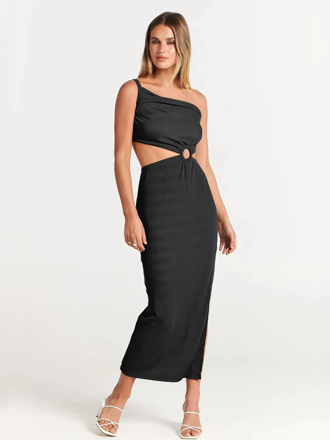 ANRABESS Women Summer One Shoulder Sleeveless Maxi Dress Cutout Sexy Bodycon Semi Formal Dinner Date Vacation Dresses