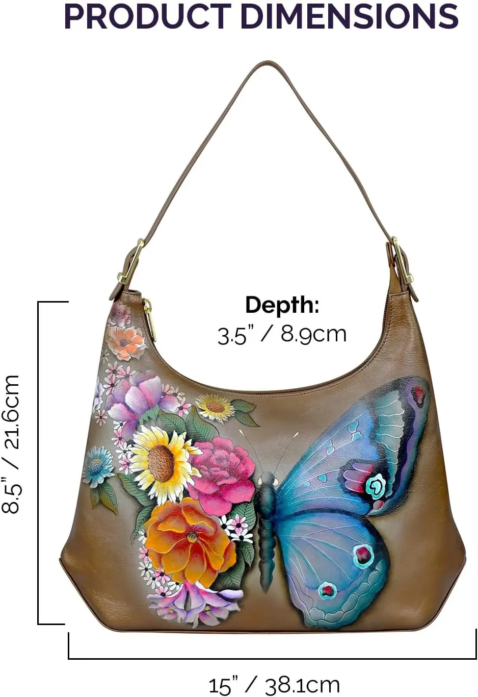 Anuschka Women’s Original Genuine Leather Hand-Painted Slim Shoulder Hobo - Leather Handbag with Zip Entry, Multiple Pockets