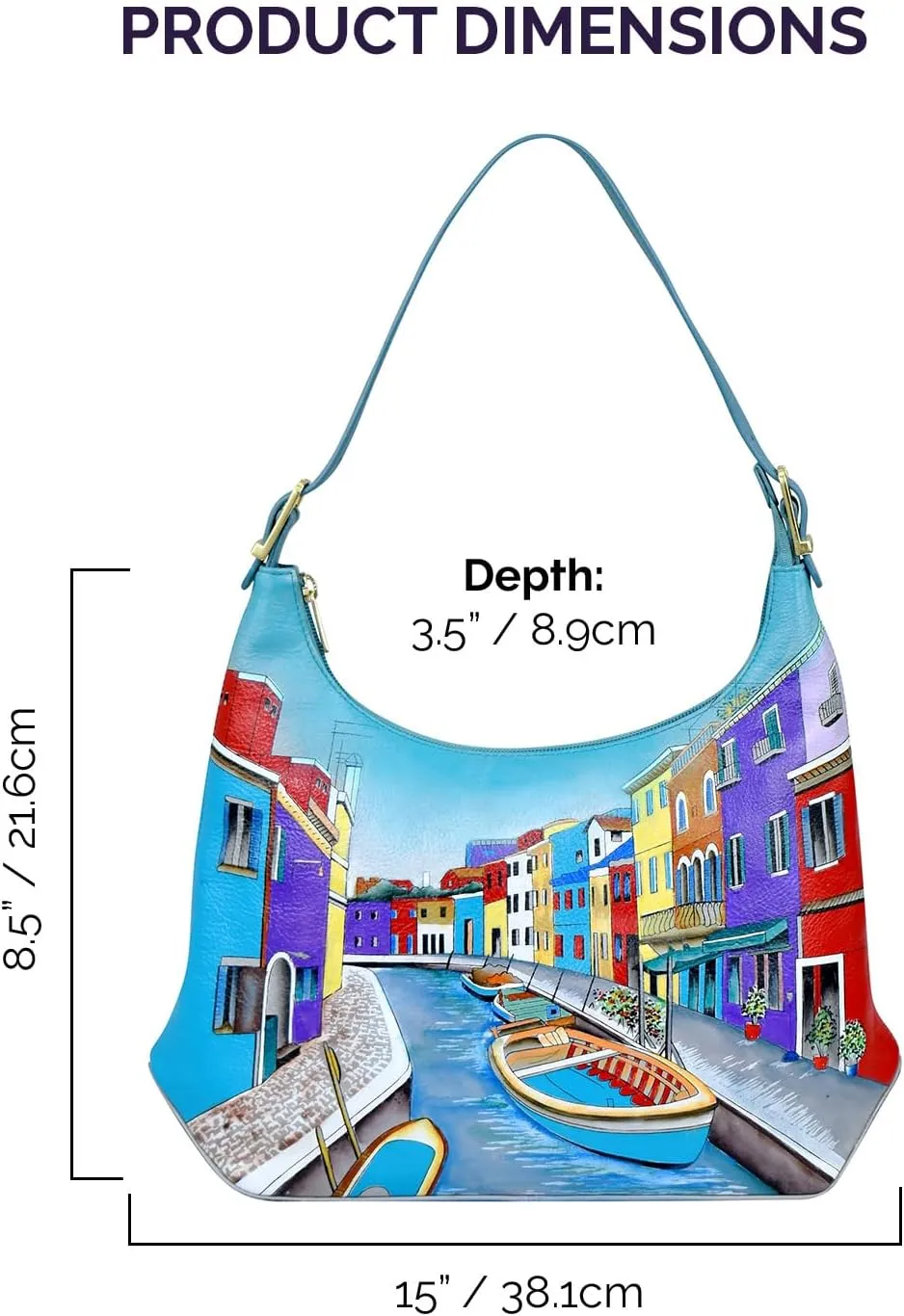 Anuschka Women’s Original Genuine Leather Hand-Painted Slim Shoulder Hobo - Leather Handbag with Zip Entry, Multiple Pockets