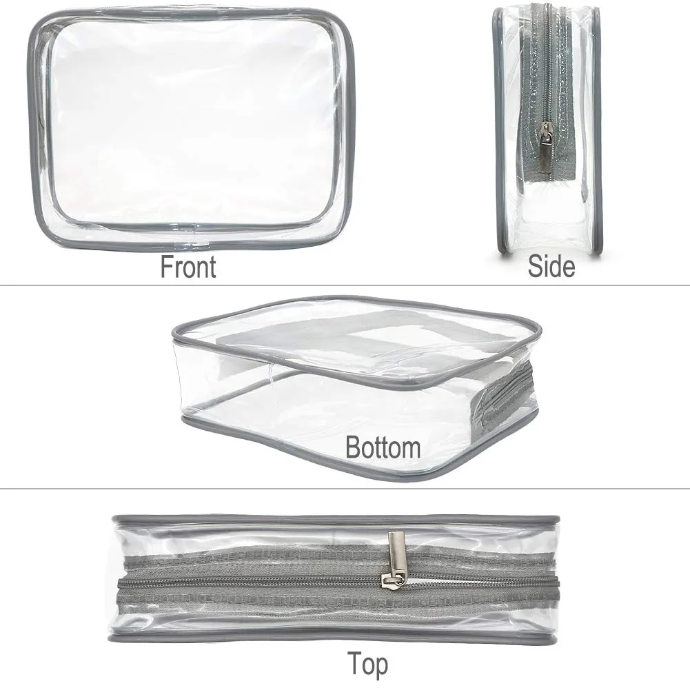 APREUTY Clear Makeup Bags, TSA Approved 6Pcs Cosmetic Makeup Bags Set Clear PVC with Zipper Handle Portable Travel Luggage Pouch Airport Airline Bags Bathroom (Gray)