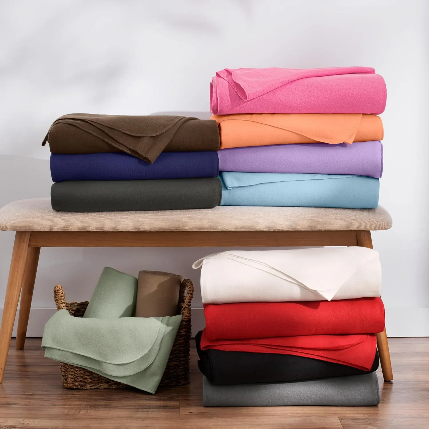 Arkwright Polar Fleece Throw Blankets Bulk - Case of 24 - Ultra Soft Cozy Blanket for Car, Camping, Couch, Office, Outdoor, Home, and Bed, 50 x 60 in, Beige