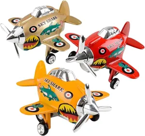 ArtCreativity Diecast Skyshark Planes with Pullback Mechanism, Set of 3, Diecast Metal Jet Plane Toys for Boys, Pull Back Airplane Party Favors, Goodie Bag Fillers for Kids