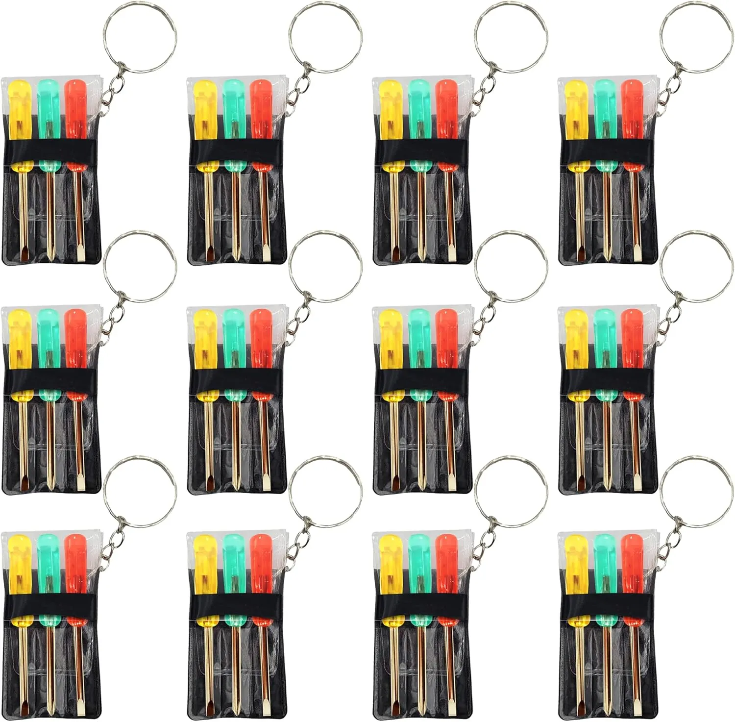ArtCreativity Mini Screwdriver Set with Keychain (12 Pack) - Useful Adult Party Favors, 3 Screw Drivers in a Handy Portable Pouch, Pocket Screwdriver & Mini Toolkit, Father's Day Party Favor