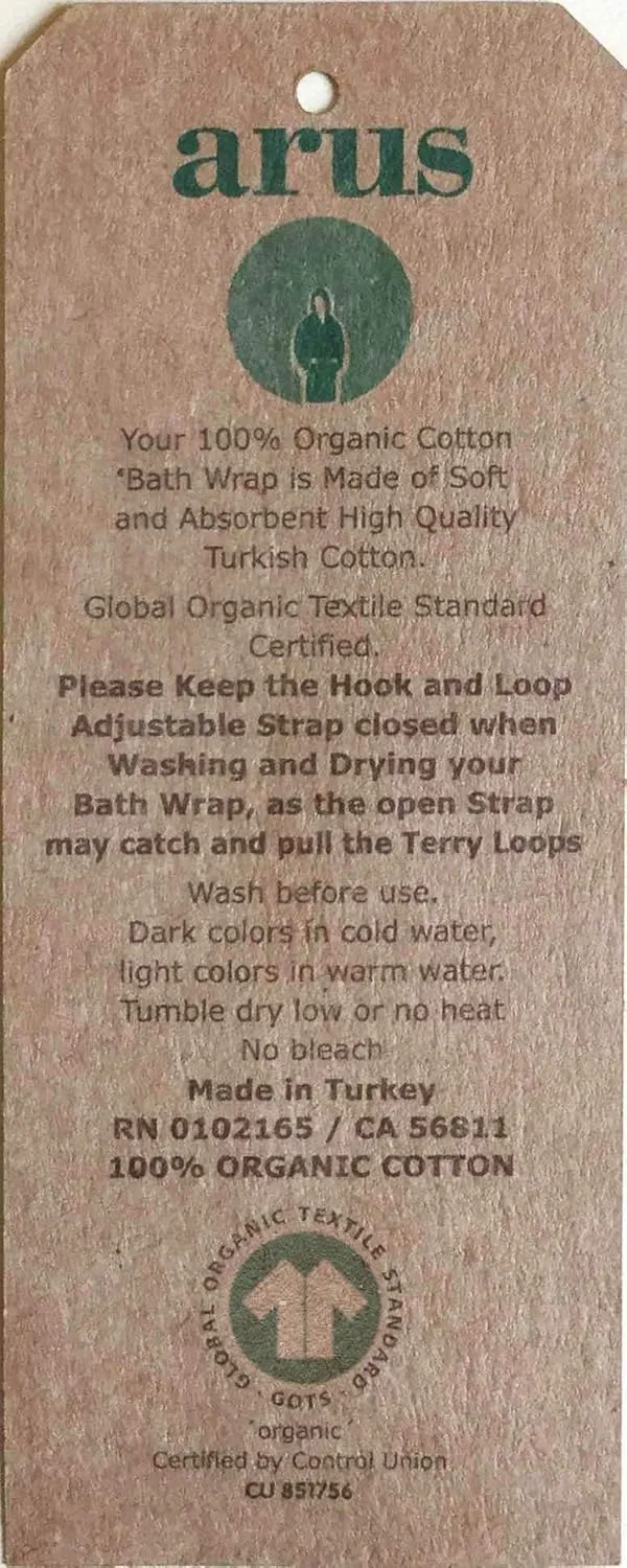 Arus Women's Bathrobe GOTS Certified Organic 100% Turkish Terry Cotton Robe Adjustable Closure Bath Wrap