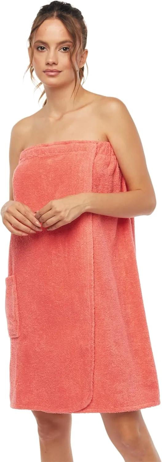 Arus Women's Bathrobe GOTS Certified Organic 100% Turkish Terry Cotton Robe Adjustable Closure Bath Wrap