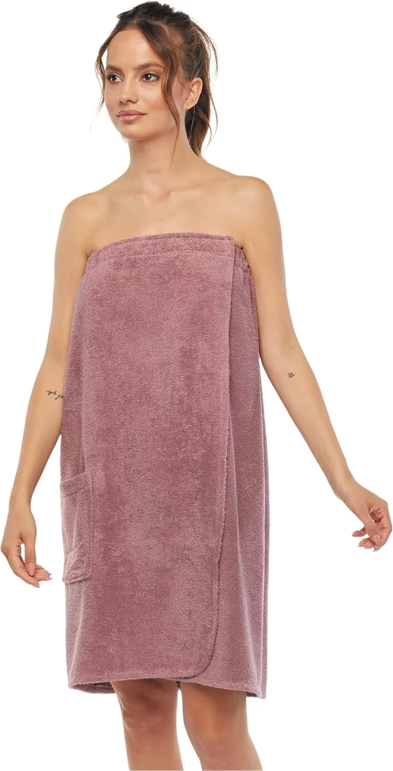 Arus Women's Bathrobe GOTS Certified Organic 100% Turkish Terry Cotton Robe Adjustable Closure Bath Wrap