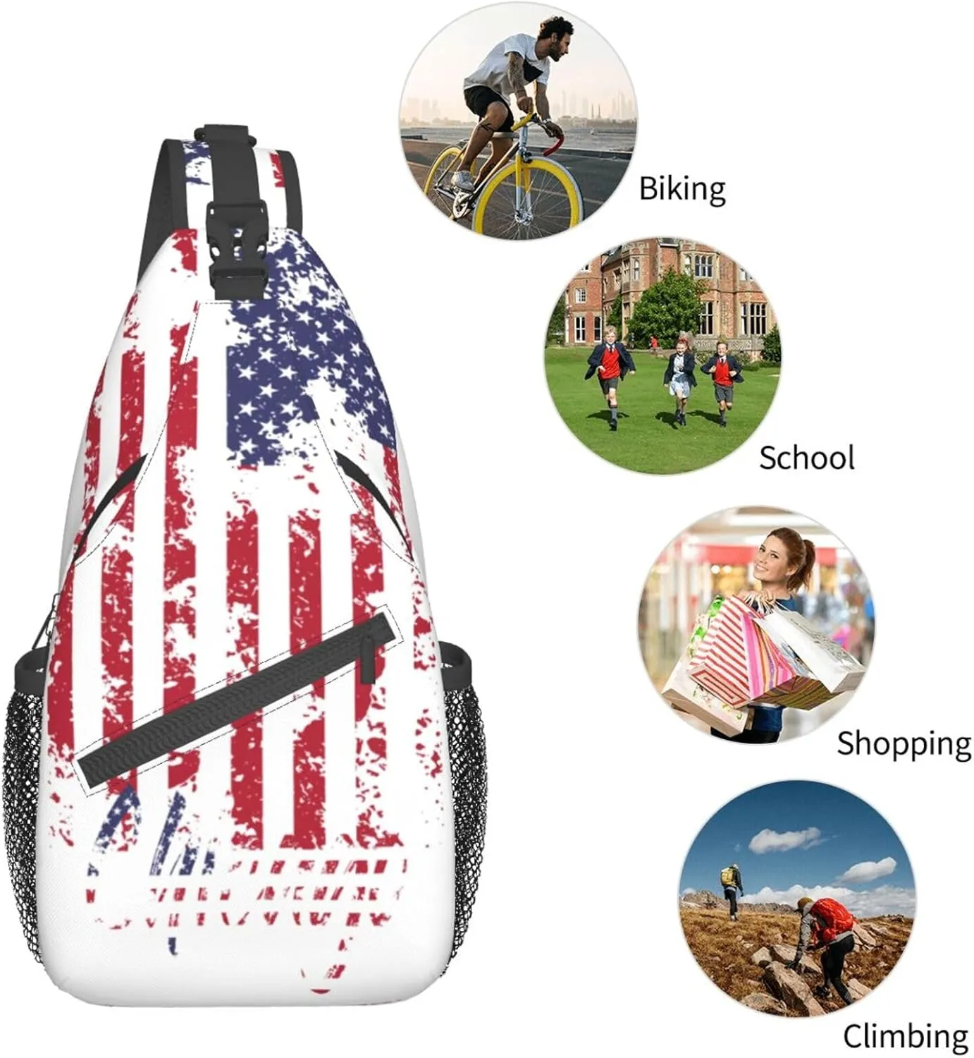 ASYG Chicago Sling Bag Chicago Flag Crossbody Chest Daypack Casual Backpack Chicago Shoulder Bag Flag Hiking Bag
