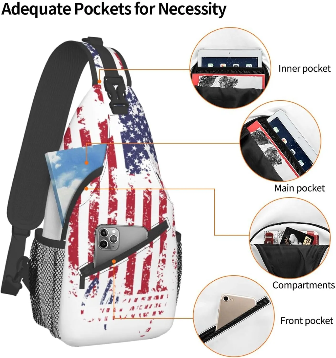 ASYG Chicago Sling Bag Chicago Flag Crossbody Chest Daypack Casual Backpack Chicago Shoulder Bag Flag Hiking Bag